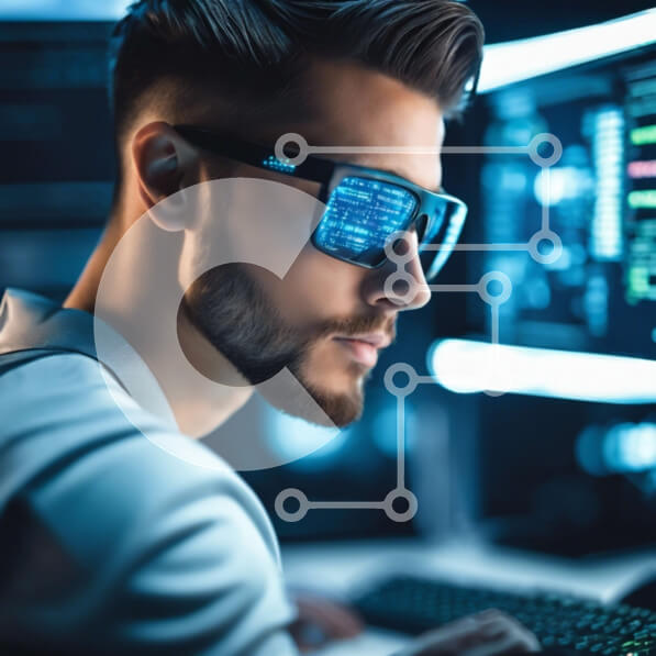 Intra Συλλεκτικό Ξύλινο Παζλ Plywood  4mm - Άτομο που εργάζεται στο γραφείο με οθόνες υπολογιστών Σε Ξύλινο Κουτί - Διαστάσεις Puzzle: 10x10 cm – 25 κομμάτια