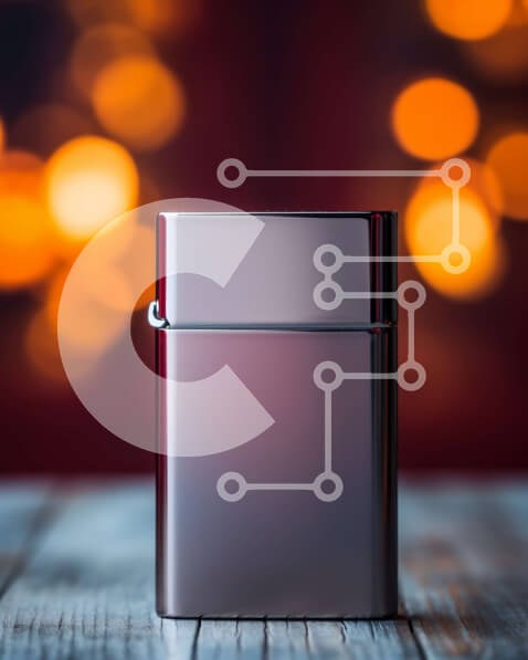 Intra Συλλεκτικό Ξύλινο Παζλ Plywood  4mm - Ασημί αναπτήρας σε ξύλινο τραπέζι με πολύχρωμα φωτάκια Σε Ξύλινο Κουτί - Διαστάσεις: 10x10 cm – 25 κομμάτια