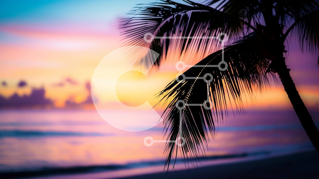 Intra Συλλεκτικό Ξύλινο Παζλ Plywood  4mm - Φοίνικας στην παραλία στο ηλιοβασίλεμα Σε Ξύλινο Κουτί - Διαστάσεις: 10x10 cm – 25 κομμάτια