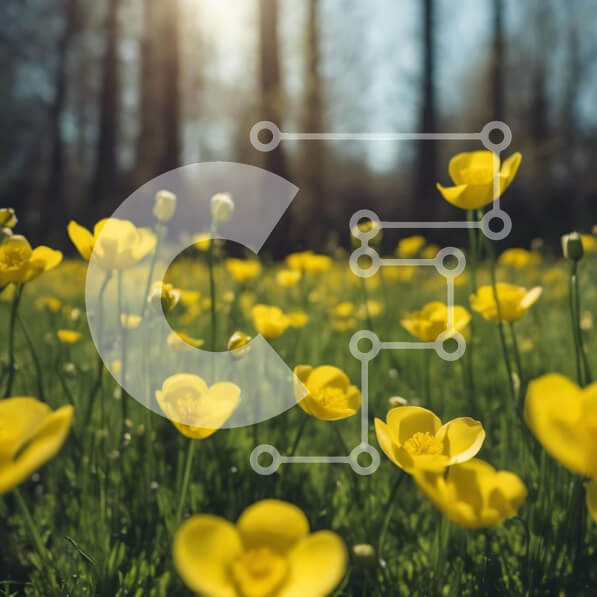 Intra Συλλεκτικό Ξύλινο Παζλ Plywood  4mm - Πεδίο με κίτρινα λουλούδια με δέντρα και φυσικά στοιχεία Σε Ξύλινο Κουτί - Διαστάσεις: 10x10 cm – 25 κομμάτια