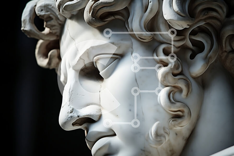 Intra Συλλεκτικό Ξύλινο Παζλ Plywood  4mm - Όμορφο λευκό μαρμάρινο άγαλμα ενός σοβαρού άνδρα με σγουρά μαλλιά και γένια Σε Ξύλινο Κουτί - Διαστάσεις Puzzle: 10x10 cm – 25 κομμάτια