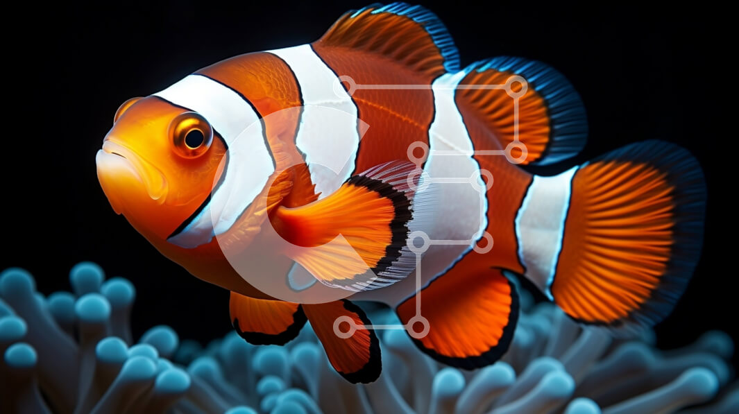 Intra Συλλεκτικό Ξύλινο Παζλ Plywood  4mm - Πορτοκαλί και άσπρο ψάρι κλόουν που κολυμπά στον ωκεανό Σε Ξύλινο Κουτί - Διαστάσεις: 10x10 cm – 25 κομμάτια