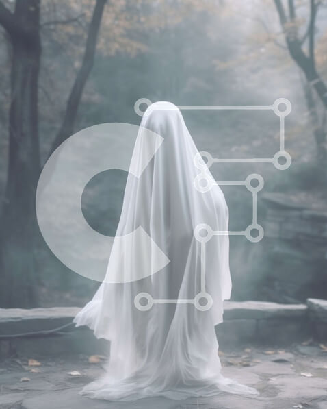 Intra Συλλεκτικό Ξύλινο Παζλ Plywood  4mm - Απόκοσμη φωτογραφία ενός φαντάσματος σε ένα λευκό σεντόνι σε ένα δάσος Σε Ξύλινο Κουτί - Διαστάσεις: 10x10 cm – 25 κομμάτια