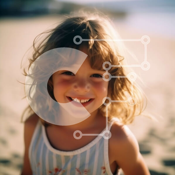 Intra Συλλεκτικό Ξύλινο Παζλ Plywood  4mm - Ευτυχισμένο νεαρό κορίτσι με μακριά σγουρά μαλλιά στην παραλία Σε Ξύλινο Κουτί - Διαστάσεις Puzzle: 10x10 cm – 25 κομμάτια