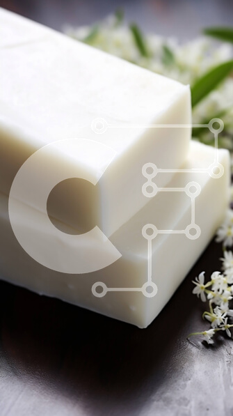 Intra Συλλεκτικό Ξύλινο Παζλ Plywood  4mm - Λευκό σαπούνι σε ξύλινη επιφάνεια με μικρά λουλούδια Σε Ξύλινο Κουτί - Διαστάσεις Puzzle: 10x10 cm – 25 κομμάτια