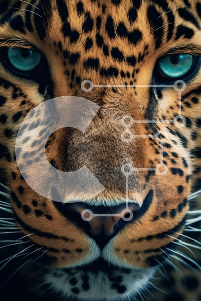 Σετ των 2 Intra Συλλεκτικό Ξύλινο Παζλ Plywood  4mm - Εκπληκτική κοντινή εικόνα του προσώπου μιας λεοπάρδαλης με μπλε μάτια Σε Ξύλινο Κουτί - Διαστάσεις: 10x10 cm – 25 κομμάτια