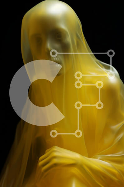 Intra Συλλεκτικό Ξύλινο Παζλ Plywood  4mm - Κίτρινο γλυπτό αγνώστου ανθρωποειδούς που κάθεται στο σκοτάδι Σε Ξύλινο Κουτί - Διαστάσεις Puzzle: 10x10 cm – 25 κομμάτια