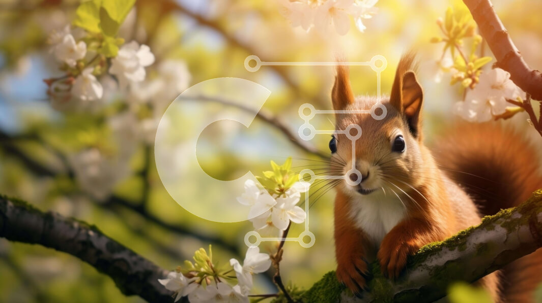 Intra Συλλεκτικό Ξύλινο Παζλ Plywood  4mm - Κόκκινος σκίουρος στη φύση με ανθισμένα λουλούδια Σε Ξύλινο Κουτί - Διαστάσεις: 10x10 cm – 25 κομμάτια