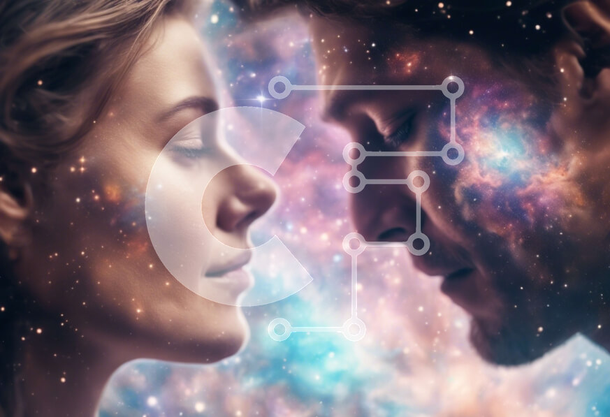 Intra Συλλεκτικό Ξύλινο Παζλ Plywood  4mm - Αφηρημένο υπόβαθρο με τον άνδρα και τη γυναίκα που αντιμετωπίζουν ο ένας τον άλλον Σε Ξύλινο Κουτί - Διαστάσεις Puzzle: 10x10 cm – 25 κομμάτια