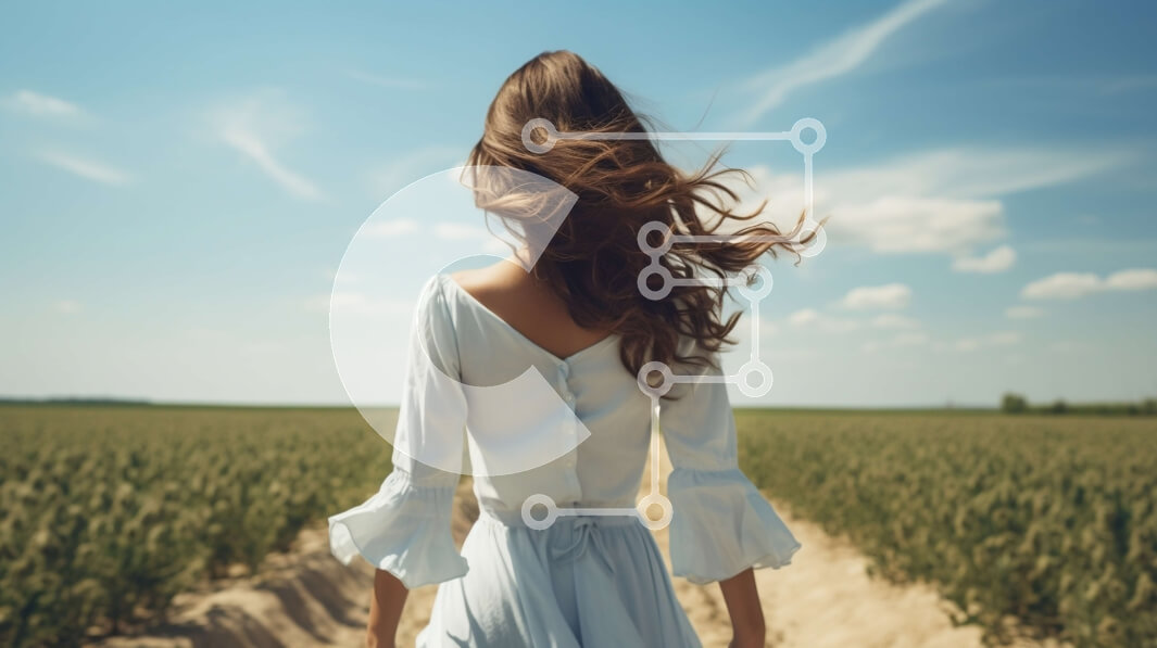 Intra Συλλεκτικό Ξύλινο Παζλ Plywood  4mm - Γυναίκα με λευκό φόρεμα που περπατά στο πεδίο της ψηλής χλόης Σε Ξύλινο Κουτί - Διαστάσεις: 10x10 cm – 25 κομμάτια