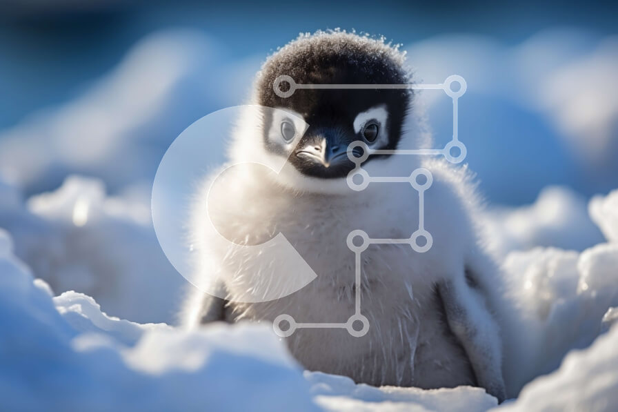 Σετ των 2 Intra Συλλεκτικό Ξύλινο Παζλ Plywood  4mm - Χαριτωμένο μωρό πιγκουίνος που κάθεται στο χιόνι Σε Ξύλινο Κουτί - Διαστάσεις: 10x10 cm – 25 κομμάτια