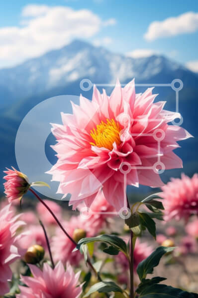 Σετ των 2 Intra Συλλεκτικό Ξύλινο Παζλ Plywood  4mm - Όμορφο τοπίο με ροζ λουλούδια με μαγευτικά βουνά Σε Ξύλινο Κουτί - Διαστάσεις: 10x10 cm – 25 κομμάτια