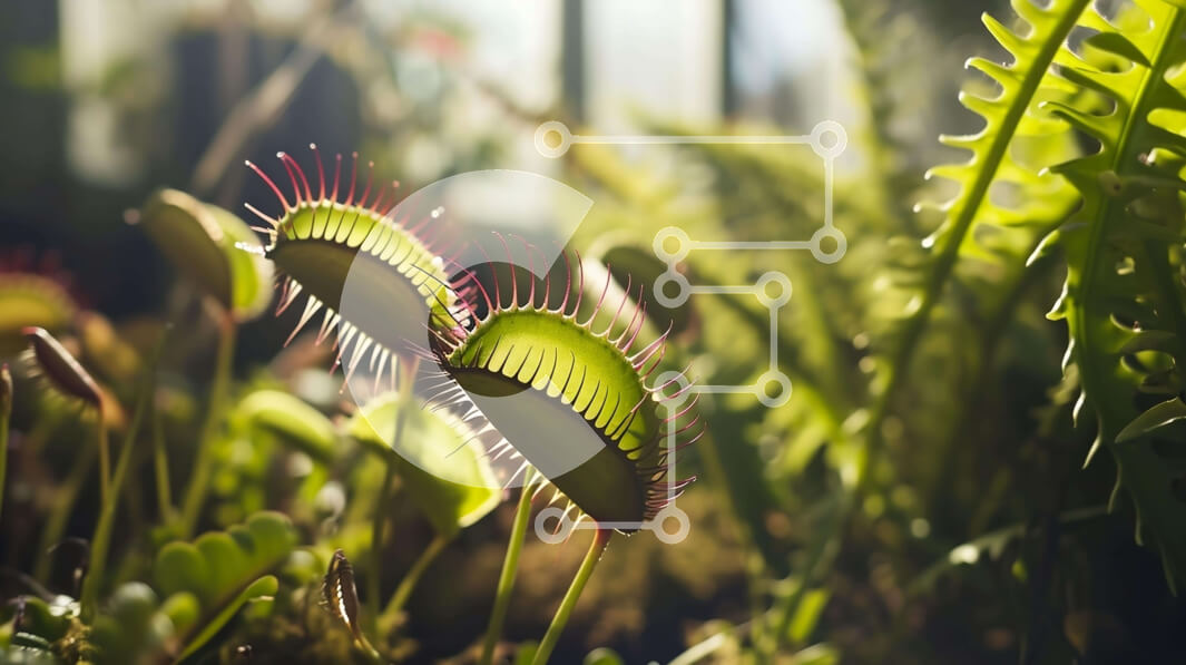 Intra Συλλεκτικό Ξύλινο Παζλ Plywood  4mm - Σαρκοβόρα φυτά σε καταπράσινο περιβάλλον Σε Ξύλινο Κουτί - Διαστάσεις: 10x10 cm – 25 κομμάτια