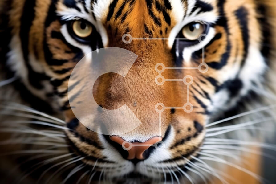 Σετ των 2 Intra Συλλεκτικό Ξύλινο Παζλ Plywood  4mm - Κοντινή λήψη του προσώπου της τίγρης με εντυπωσιακά κίτρινα μάτια Σε Ξύλινο Κουτί - Διαστάσεις: 10x10 cm – 25 κομμάτια