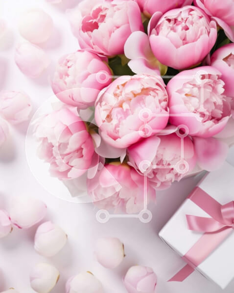 Intra Συλλεκτικό Ξύλινο Παζλ Plywood  4mm - Μπουκέτο με ροζ παιώνιες και λευκά τριαντάφυλλα με μικρά λευκά κουτιά Σε Ξύλινο Κουτί - Διαστάσεις: 10x10 cm – 25 κομμάτια