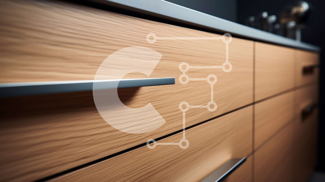 Intra Συλλεκτικό Ξύλινο Παζλ Plywood  4mm - Κοντινό πλάνο ξύλινου ντουλαπιού κουζίνας με λαβή από ανοξείδωτο χάλυβα Σε Ξύλινο Κουτί - Διαστάσεις Puzzle: 10x10 cm – 25 κομμάτια