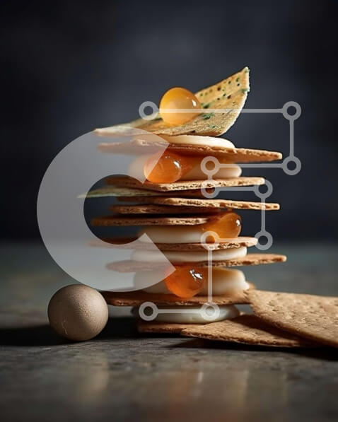 Σετ των 2 Intra Συλλεκτικό Ξύλινο Παζλ Plywood  4mm - Ώρα για σνακ: Νόστιμα τυριά και κράκερ στοίβα με μια πλευρά από σκληρό βρασμένο αυγό Σε Ξύλινο Κουτί - Διαστάσεις: 10x10 cm – 25 κομμάτια