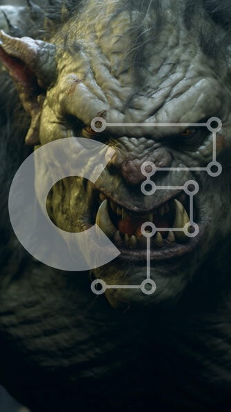 Intra Συλλεκτικό Ξύλινο Παζλ Plywood  4mm - Έντονη κοντινή λήψη του προσώπου ενός καλικάντζαρο με αιχμηρά δόντια και λαμπερά κόκκινα μάτια Σε Ξύλινο Κουτί - Διαστάσεις Puzzle: 10x10 cm – 25 κομμάτια