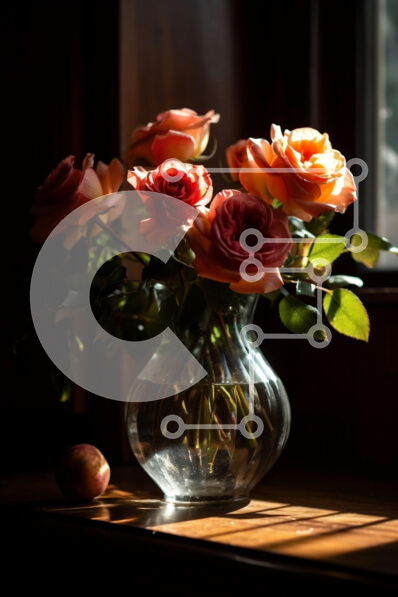 Σετ των 2 Intra Συλλεκτικό Ξύλινο Παζλ Plywood  4mm - Όμορφη εικόνα με ροζ τριαντάφυλλα σε ένα ηλιόλουστο περβάζι Σε Ξύλινο Κουτί - Διαστάσεις: 10x10 cm – 25 κομμάτια