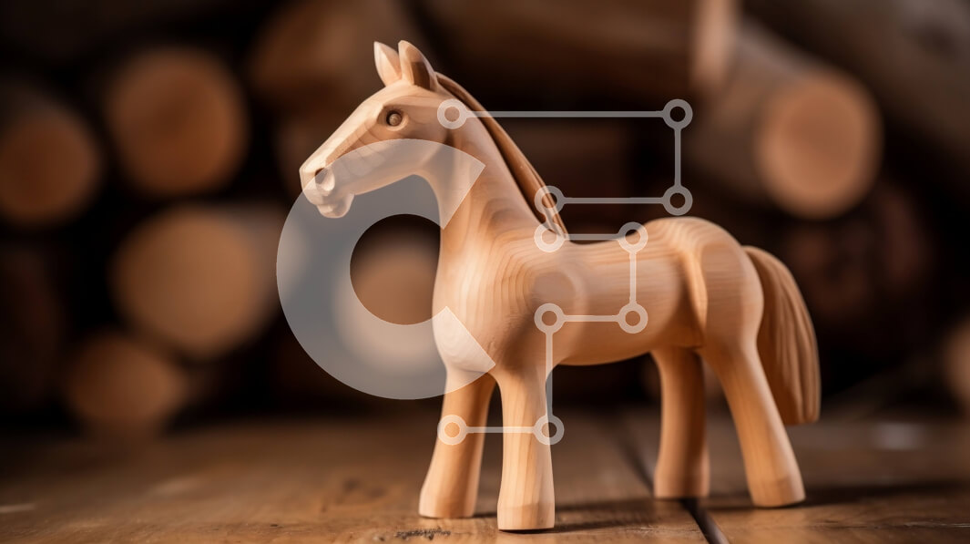 Intra Συλλεκτικό Ξύλινο Παζλ Plywood  4mm - Αξιολάτρευτη εικόνα ενός ξύλινου παιχνιδιού αλόγων σε μια ξύλινη επιφάνεια Σε Ξύλινο Κουτί - Διαστάσεις: 10x10 cm – 25 κομμάτια