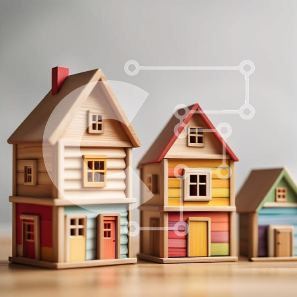 Intra Συλλεκτικό Ξύλινο Παζλ Plywood  4mm - Ζωντανή εικόνα πολύχρωμων ξύλινων σπιτιών σε τραπέζι Σε Ξύλινο Κουτί - Διαστάσεις Puzzle: 10x10 cm – 25 κομμάτια