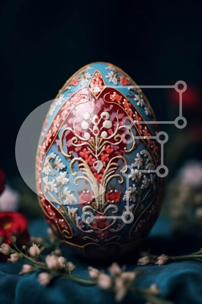 Intra Συλλεκτικό Ξύλινο Παζλ Plywood  4mm - Όμορφο floral πασχαλινό αυγό σε μπλε φόντο Σε Ξύλινο Κουτί - Διαστάσεις: 10x10 cm – 25 κομμάτια