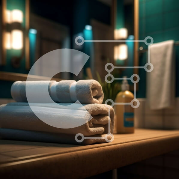 Intra Συλλεκτικό Ξύλινο Παζλ Plywood  4mm - Καθαρό και μινιμαλιστικό μπάνιο με πετσέτες και μπουκάλι σαμπουάν Σε Ξύλινο Κουτί - Διαστάσεις Puzzle: 10x10 cm – 25 κομμάτια