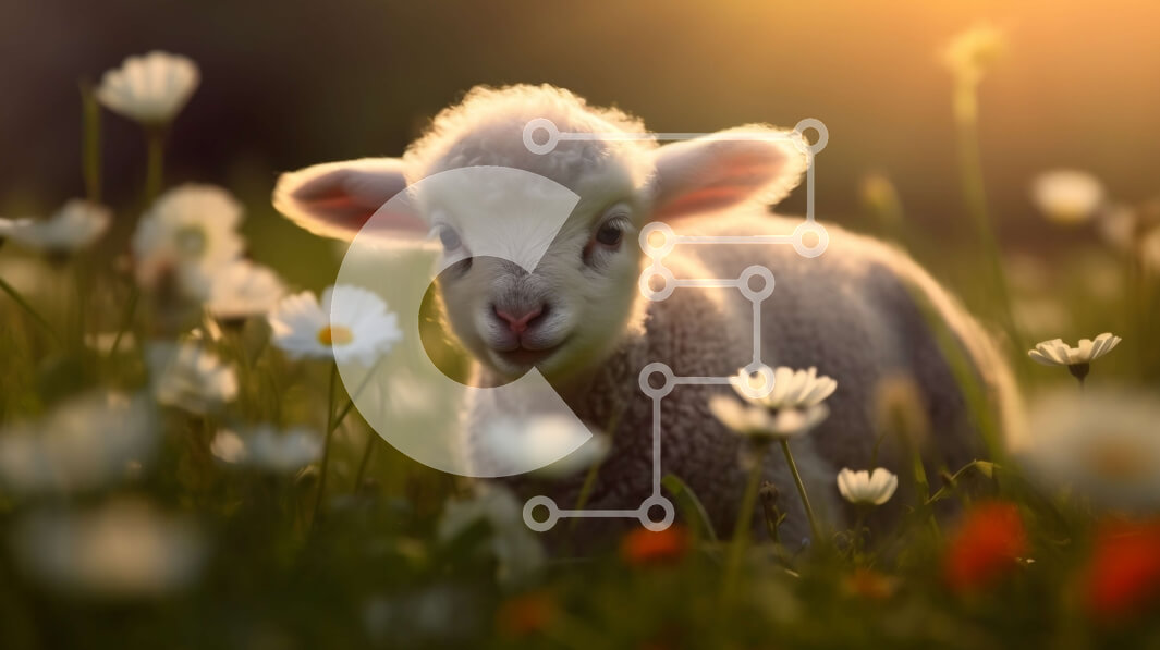 Σετ των 2 Intra Συλλεκτικό Ξύλινο Παζλ Plywood  4mm - Χαριτωμένη εικόνα ενός αρνιού σε ένα χωράφι με μαργαρίτες Σε Ξύλινο Κουτί - Διαστάσεις: 10x10 cm – 25 κομμάτια