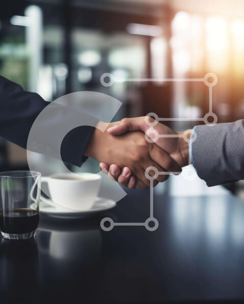 Intra Συλλεκτικό Ξύλινο Παζλ Plywood  4mm - Επιχειρηματίες χειραψία σε περιβάλλον γραφείου με φλιτζάνι καφέ Σε Ξύλινο Κουτί - Διαστάσεις Puzzle: 10x10 cm – 25 κομμάτια