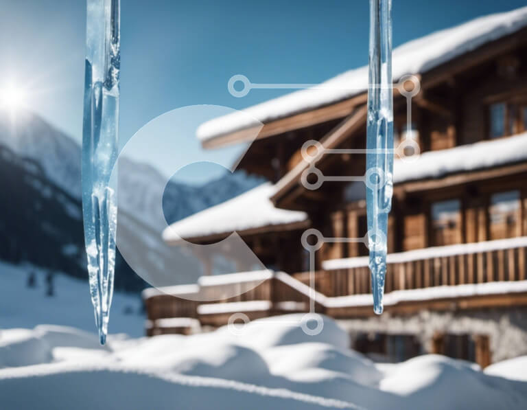 Intra Συλλεκτικό Ξύλινο Παζλ Plywood  4mm - Χιονισμένο ορεινό σπίτι με παγάκια Σε Ξύλινο Κουτί - Διαστάσεις: 10x10 cm – 25 κομμάτια