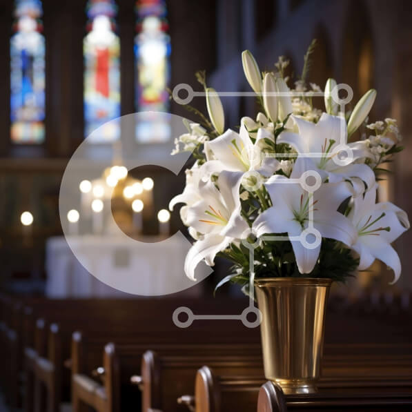 Intra Συλλεκτικό Ξύλινο Παζλ Plywood  4mm - Χρυσό βάζο με λευκούς κρίνους σε μια άδεια εκκλησία Σε Ξύλινο Κουτί - Διαστάσεις Puzzle: 10x10 cm – 25 κομμάτια