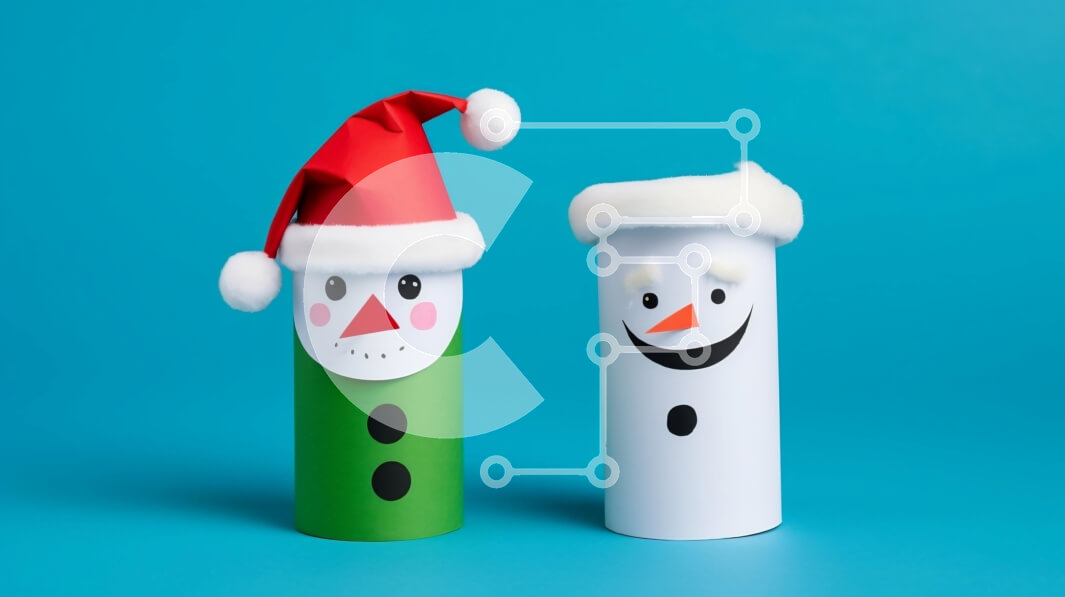 Intra Συλλεκτικό Ξύλινο Παζλ Plywood  4mm - Χιονάνθρωποι από χάρτινο σωλήνα σε μπλε φόντο Σε Ξύλινο Κουτί - Διαστάσεις Puzzle: 10x10 cm – 25 κομμάτια