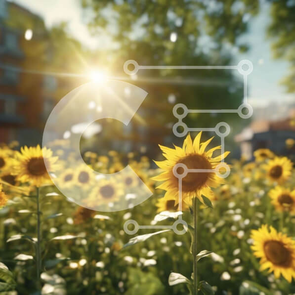 Intra Συλλεκτικό Ξύλινο Παζλ Plywood  4mm - Ηλιοτρόπιο σε αστικό περιβάλλον με φωτεινή ηλιοφάνεια Σε Ξύλινο Κουτί - Διαστάσεις: 10x10 cm – 25 κομμάτια