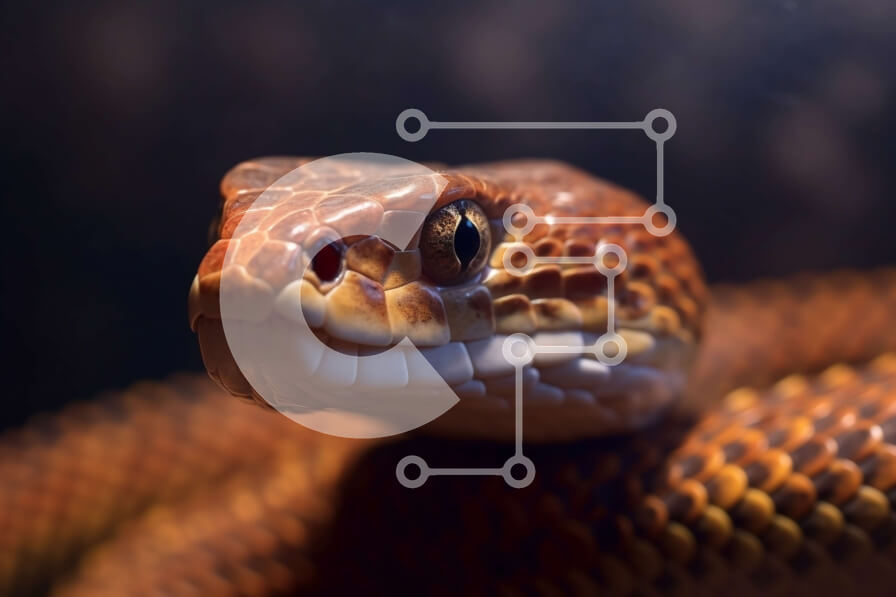 Intra Συλλεκτικό Ξύλινο Παζλ Plywood  4mm - Έντονη κινηματογράφηση σε πρώτο πλάνο του κεφαλιού του φιδιού με κυνόδοντες και μάτια Σε Ξύλινο Κουτί - Διαστάσεις: 10x10 cm – 25 κομμάτια