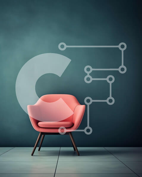 Intra Συλλεκτικό Ξύλινο Παζλ Plywood  4mm - Κόκκινη καρέκλα μπροστά από τον σκούρο μπλε τοίχο Σε Ξύλινο Κουτί - Διαστάσεις Puzzle: 10x10 cm – 25 κομμάτια