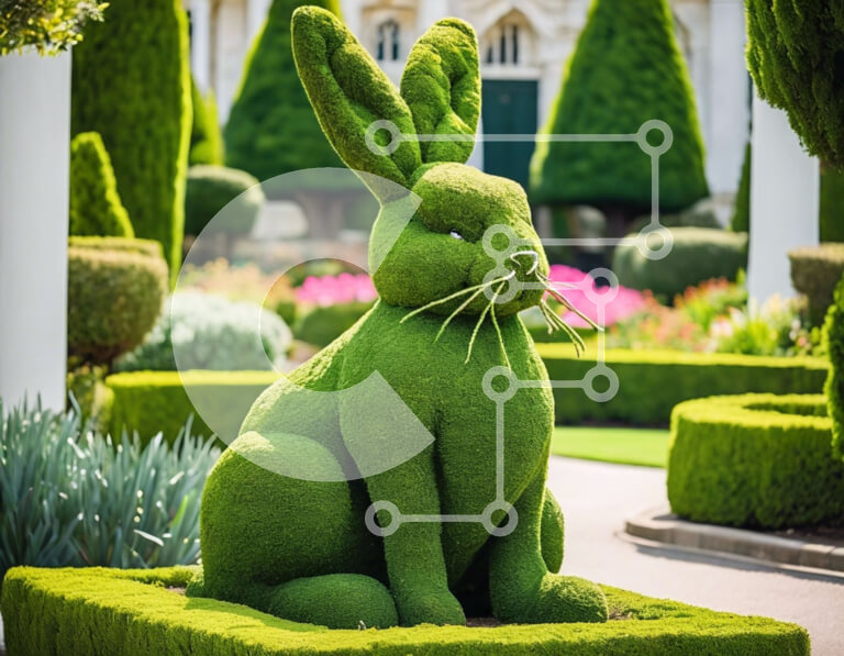 Intra Συλλεκτικό Ξύλινο Παζλ Plywood  4mm - Πράσινο γλυπτό λαγουδάκι σε σκηνικό κήπου Σε Ξύλινο Κουτί - Διαστάσεις: 10x10 cm – 25 κομμάτια