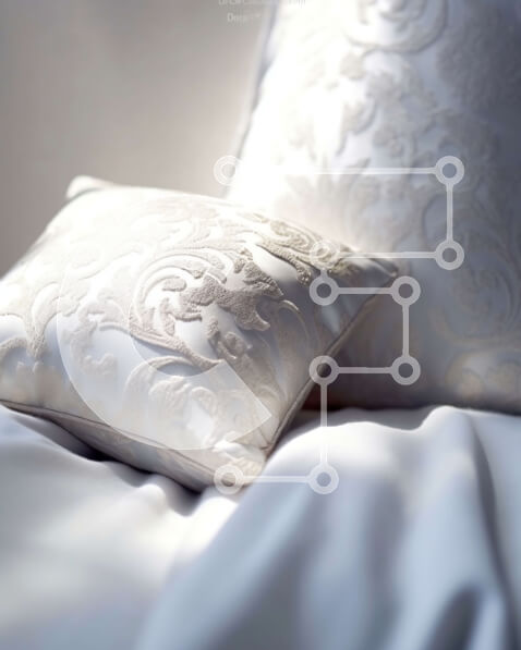 Intra Συλλεκτικό Ξύλινο Παζλ Plywood  4mm - Κοντινή όψη ενός όμορφα κεντημένου μαξιλαριού σε ένα λευκό σεντόνι Σε Ξύλινο Κουτί - Διαστάσεις Puzzle: 10x10 cm – 25 κομμάτια