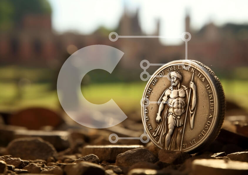 Intra Συλλεκτικό Ξύλινο Παζλ Plywood  4mm - Κέρμα της Αρχαίας Ρωμαϊκής Αυτοκρατορίας σε βράχους και βρωμιά Σε Ξύλινο Κουτί - Διαστάσεις Puzzle: 10x10 cm – 25 κομμάτια