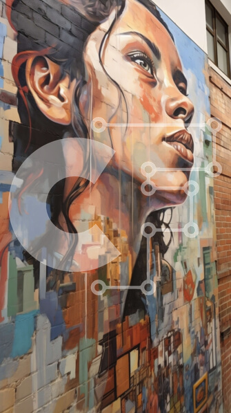 Intra Συλλεκτικό Ξύλινο Παζλ Plywood  4mm - Κομψό πορτρέτο μιας γυναίκας μπροστά από τον τοίχο γκράφιτι και το αστικό τοπίο Σε Ξύλινο Κουτί - Διαστάσεις Puzzle: 10x10 cm – 25 κομμάτια