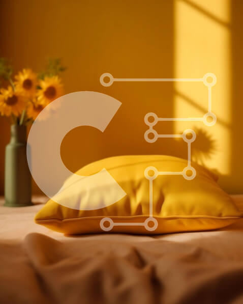 Intra Συλλεκτικό Ξύλινο Παζλ Plywood  4mm - Κίτρινο μαξιλάρι και ηλιοτρόπια στο κομοδίνο του υπνοδωματίου Σε Ξύλινο Κουτί - Διαστάσεις Puzzle: 10x10 cm – 25 κομμάτια