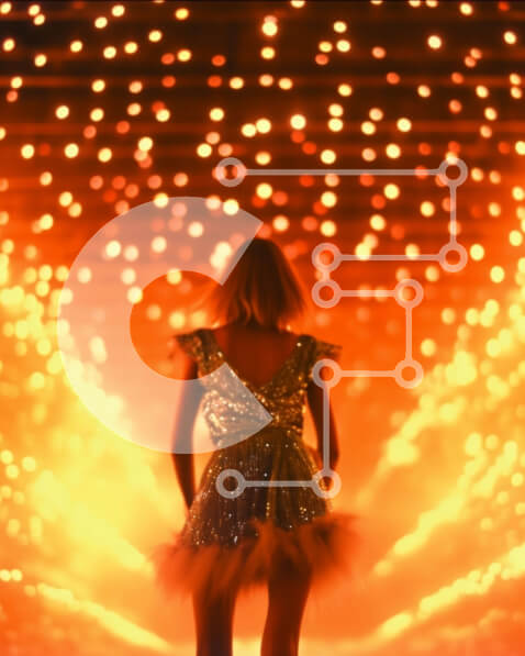 Intra Συλλεκτικό Ξύλινο Παζλ Plywood  4mm - Εκπληκτική γυναίκα στη σκηνή με ένα λαμπερό φόρεμα με έντονα φώτα Σε Ξύλινο Κουτί - Διαστάσεις Puzzle: 10x10 cm – 25 κομμάτια