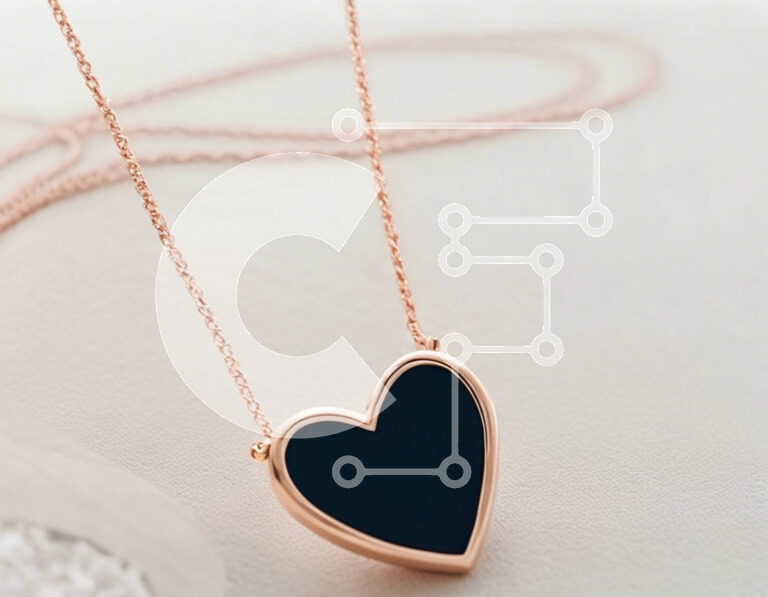 Intra Συλλεκτικό Ξύλινο Παζλ Plywood  4mm - Κολιέ από ροζ χρυσό με μενταγιόν με μαύρη καρδιά Σε Ξύλινο Κουτί - Διαστάσεις Puzzle: 10x10 cm – 25 κομμάτια