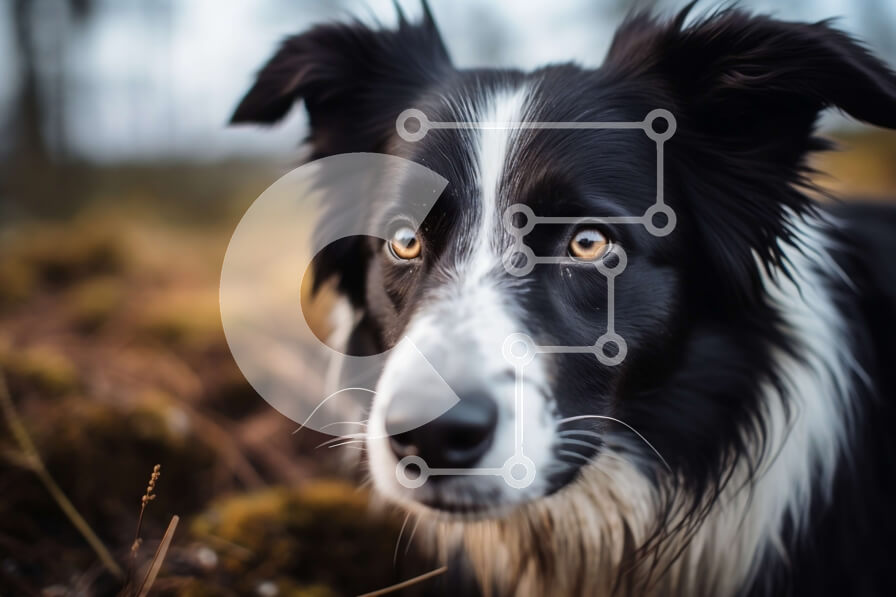 Σετ των 2 Intra Συλλεκτικό Ξύλινο Παζλ Plywood  4mm - Μαύρο και άσπρο σκυλί στο χωράφι με ψηλό γρασίδι και βρύα Σε Ξύλινο Κουτί - Διαστάσεις: 10x10 cm – 25 κομμάτια