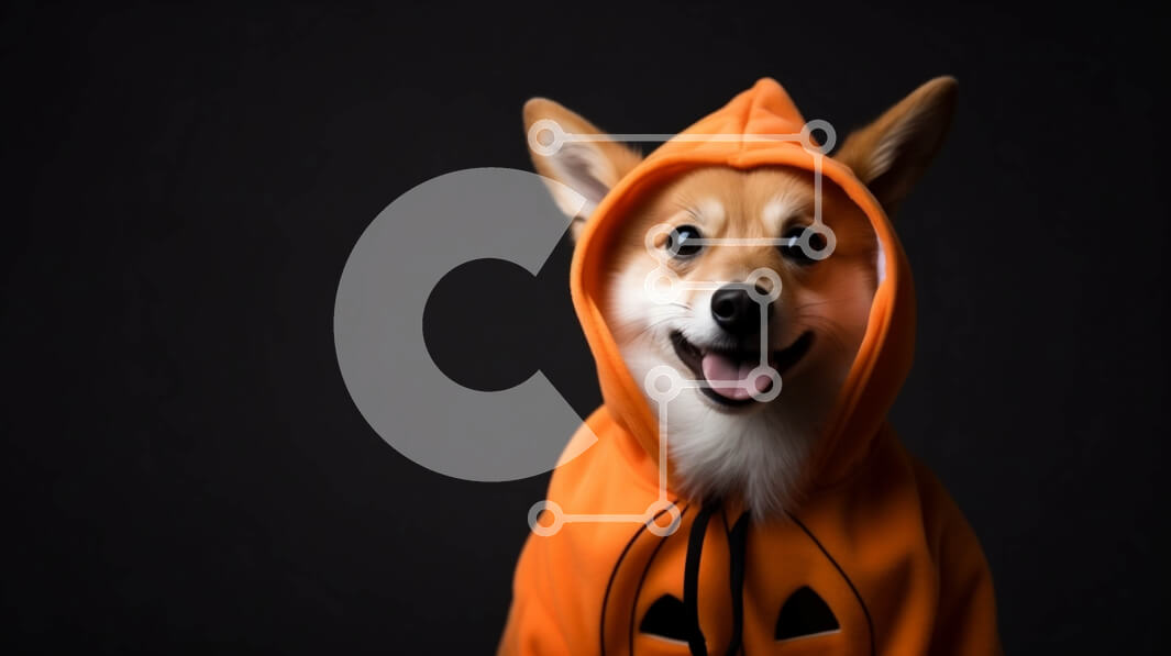 Σετ των 2 Intra Συλλεκτικό Ξύλινο Παζλ Plywood  4mm - Σκύλος Corgi με κοστούμι κολοκύθας σε μαύρο φόντο Σε Ξύλινο Κουτί - Διαστάσεις: 10x10 cm – 25 κομμάτια