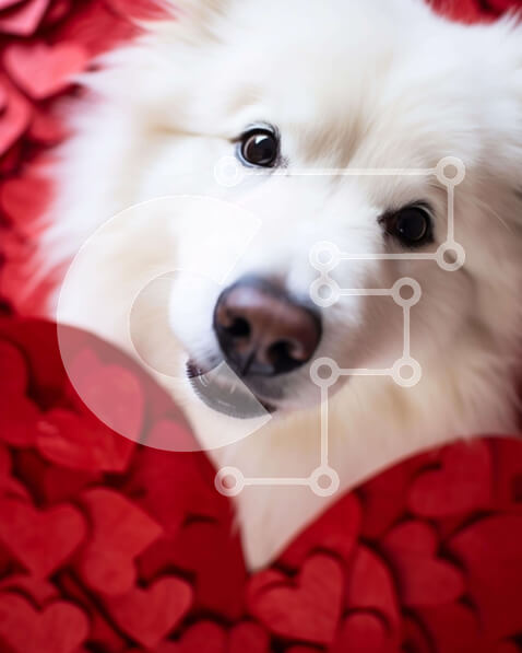 Σετ των 2 Intra Συλλεκτικό Ξύλινο Παζλ Plywood  4mm - Λευκός σκύλος που περιβάλλεται από κόκκινες καρδιές σε σχήμα καρδιάς Σε Ξύλινο Κουτί - Διαστάσεις: 10x10 cm – 25 κομμάτια