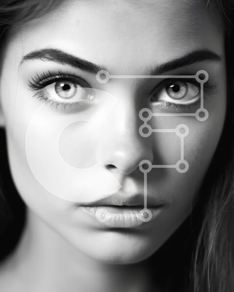 Intra Συλλεκτικό Ξύλινο Παζλ Plywood  4mm - Όμορφο ασπρόμαυρο πορτρέτο μιας νεαρής γυναίκας με πράσινα μάτια Σε Ξύλινο Κουτί - Διαστάσεις Puzzle: 10x10 cm – 25 κομμάτια