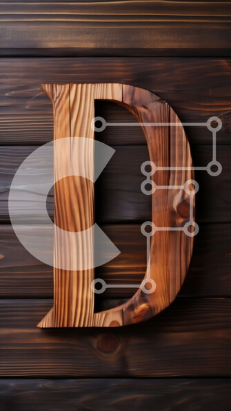 Intra Συλλεκτικό Ξύλινο Παζλ Plywood  4mm - Γράμμα "D" από φυσικό ξύλο σε σκούρο καφέ ξύλινο φόντο Σε Ξύλινο Κουτί - Διαστάσεις: 10x10 cm – 25 κομμάτια