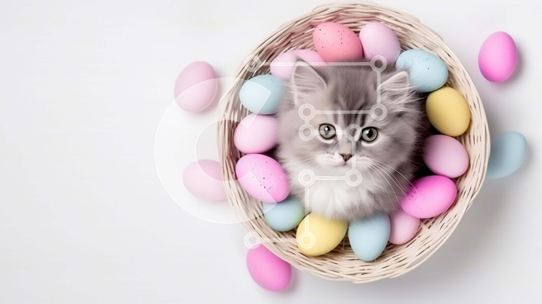 Intra Συλλεκτικό Ξύλινο Παζλ Plywood  4mm - Γκρι γατάκι με τα πασχαλινά αυγά σε ένα καλάθι Σε Ξύλινο Κουτί - Διαστάσεις: 10x10 cm – 25 κομμάτια