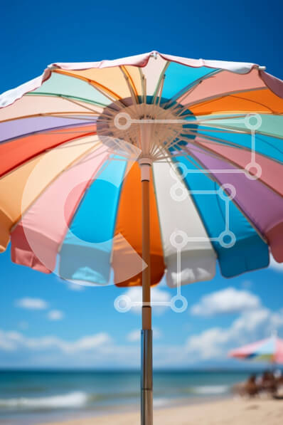 Intra Συλλεκτικό Ξύλινο Παζλ Plywood  4mm - Ζωντανή ομπρέλα παραλίας ενάντια στον καθαρό μπλε ουρανό Σε Ξύλινο Κουτί - Διαστάσεις Puzzle: 10x10 cm – 25 κομμάτια