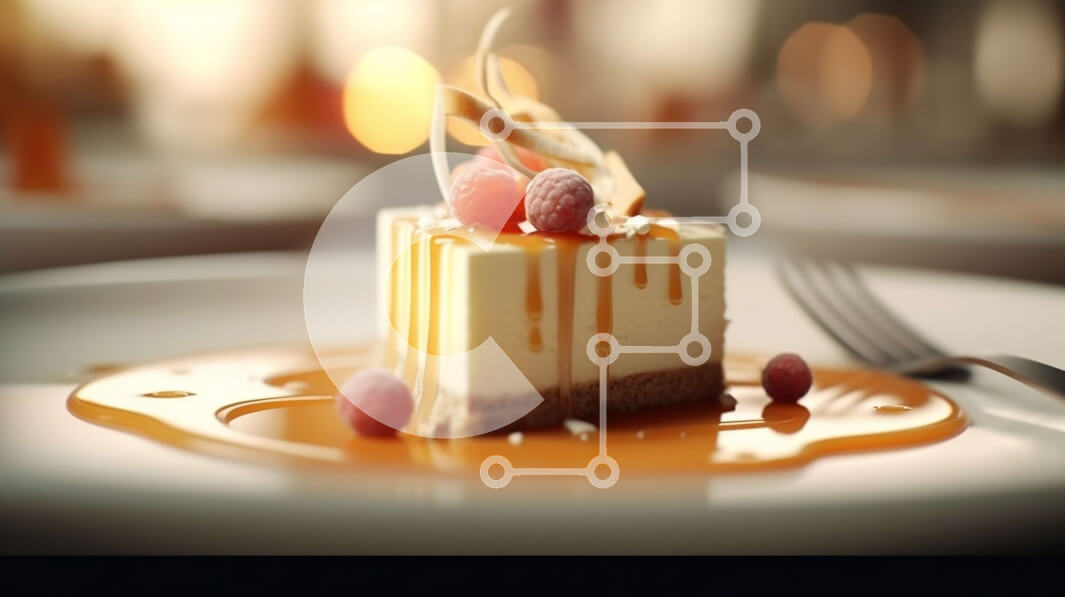 Σετ των 2 Intra Συλλεκτικό Ξύλινο Παζλ Plywood  4mm - Κοντινό πλάνο του cheesecake με τη σάλτσα καραμέλας στο λευκό πιάτο Σε Ξύλινο Κουτί - Διαστάσεις: 10x10 cm – 25 κομμάτια